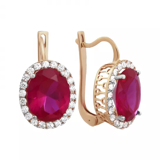 Серьги с корундом и фианитом из золота