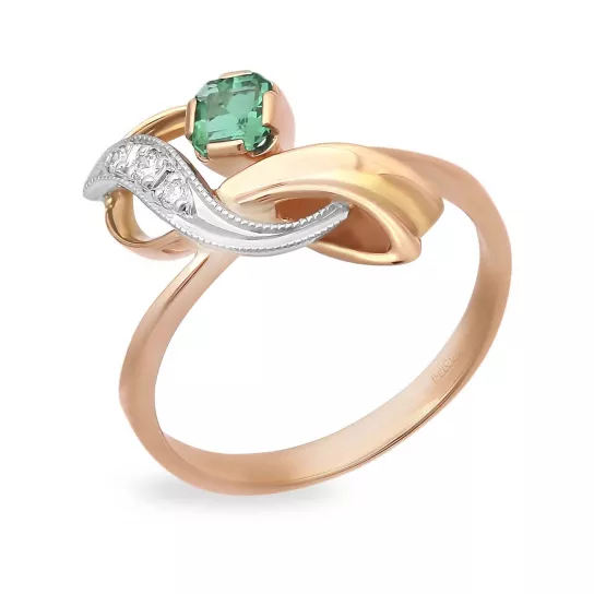 Кольцо с бриллиантами с изумрудом из золота