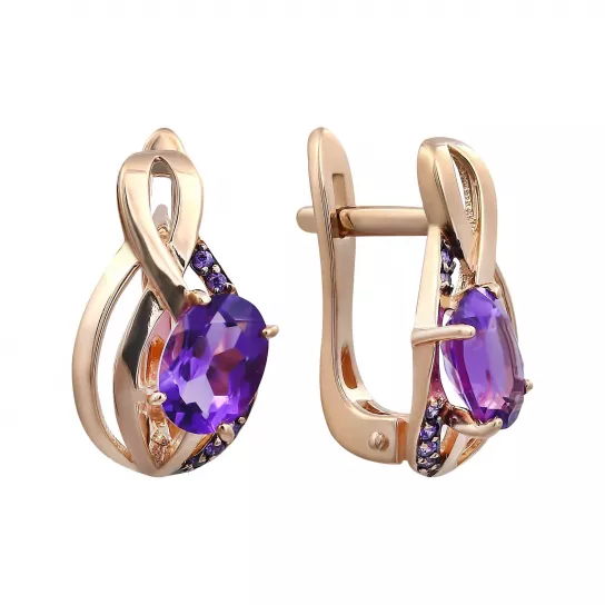 Серьги с аметистом и фианитом из золота