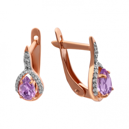 Серьги с аметистом и фианитом из золота