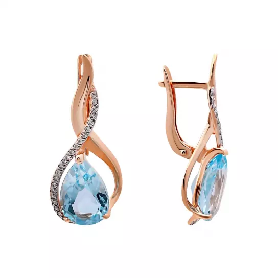 Серьги с топазом и фианитом из золота