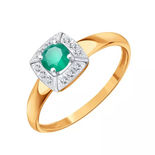 Кольцо с агатом и фианитом из золота