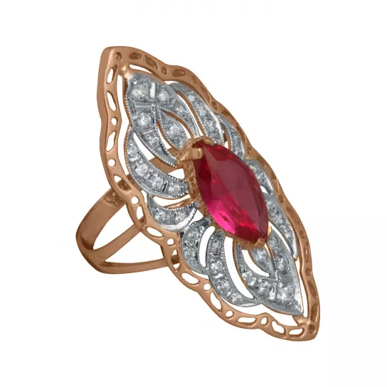 Кольцо с фианитом и корундом из золота