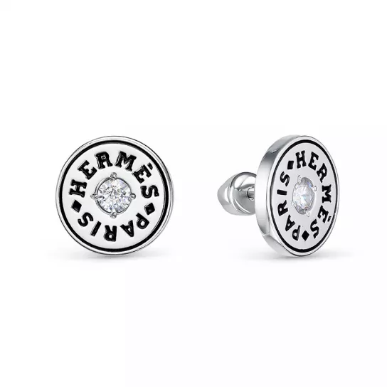 Серьги с эмалью и фианитом из серебра