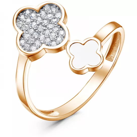 Кольцо с фианитом и эмалью из золота