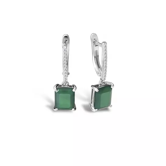 Серьги с фианитом и лунным камнем из серебра