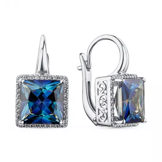 Серьги с ювелирным кристаллом и фианитом из серебра