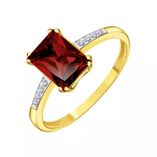 Кольцо с фианитом и гранатом из золота