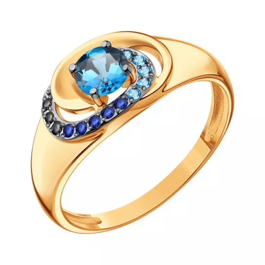 Кольцо с фианитом и топазом из золота